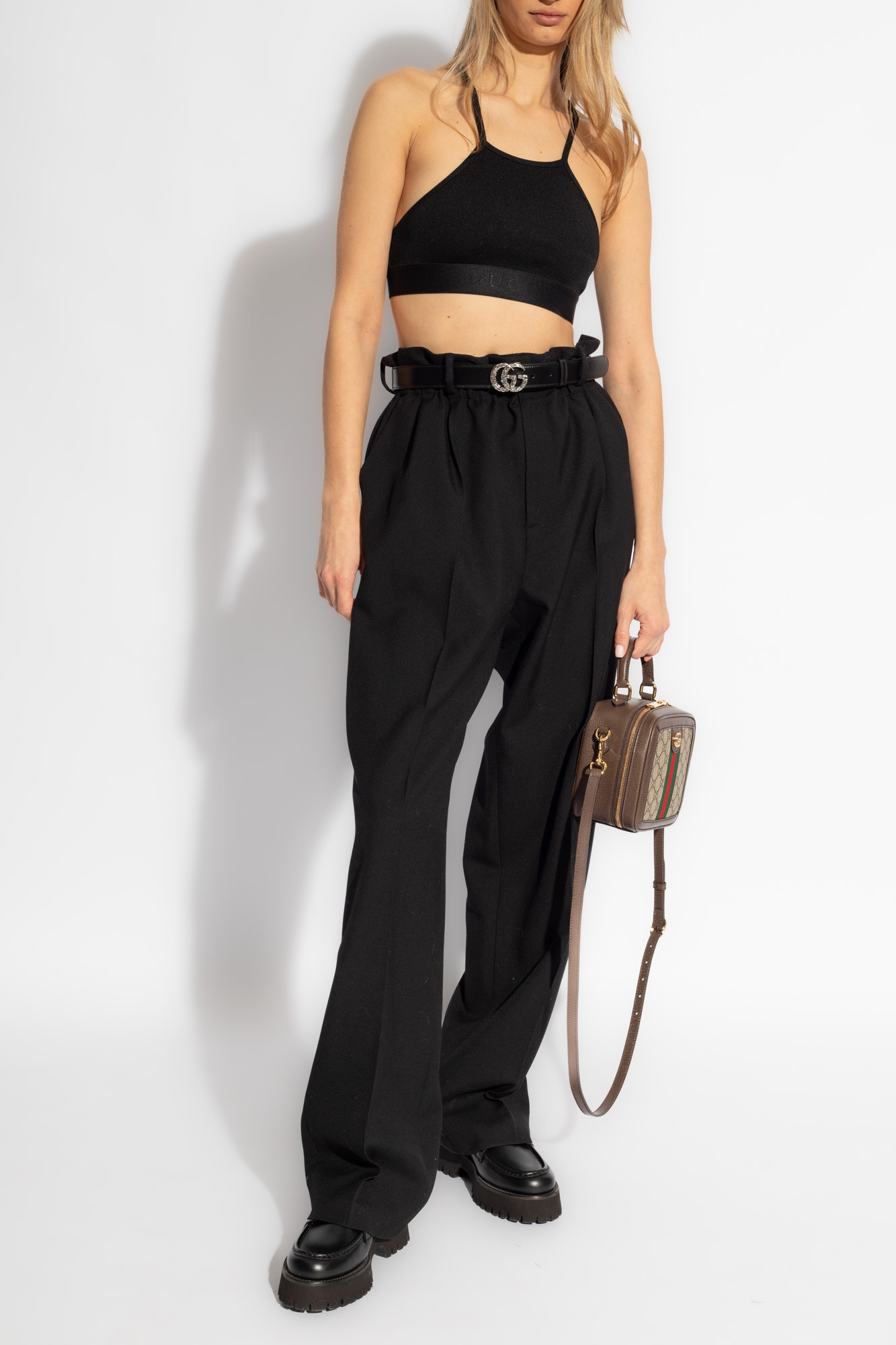 GUCCI ブラック タンクトップ Cotton rib tank top with Web in black | GUCCI® US